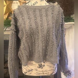 Gray Madewell Cropped Oversized Pullover Fringe Sweater Merino Wool Womens Large
